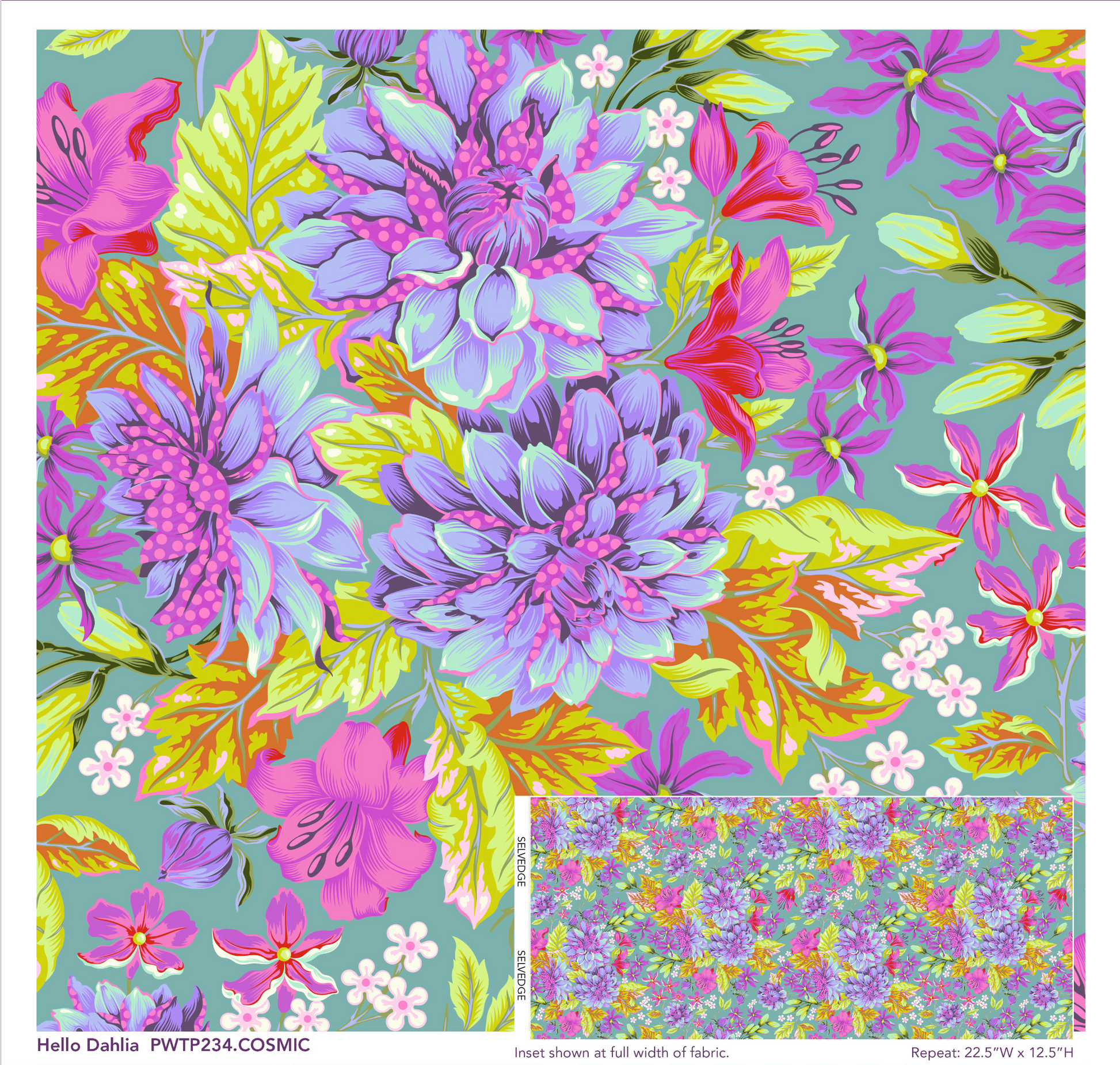 full width image - cosmic colourway - Hello Dahlia - Untamed cover image - untamed by Tula pink at 2sew textiles - art quilt supplies