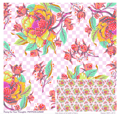 full width and detail PWTP235 LUNAR - Peony for your thoughts - untamed fabric collection by Tula pink at 2sew textiles - art quilt supplies