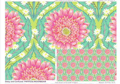 full width and detail PWTP235 MOON BEAM - Daisy and Confused - untamed fabric collection by Tula pink at 2sew textiles - art quilt supplies