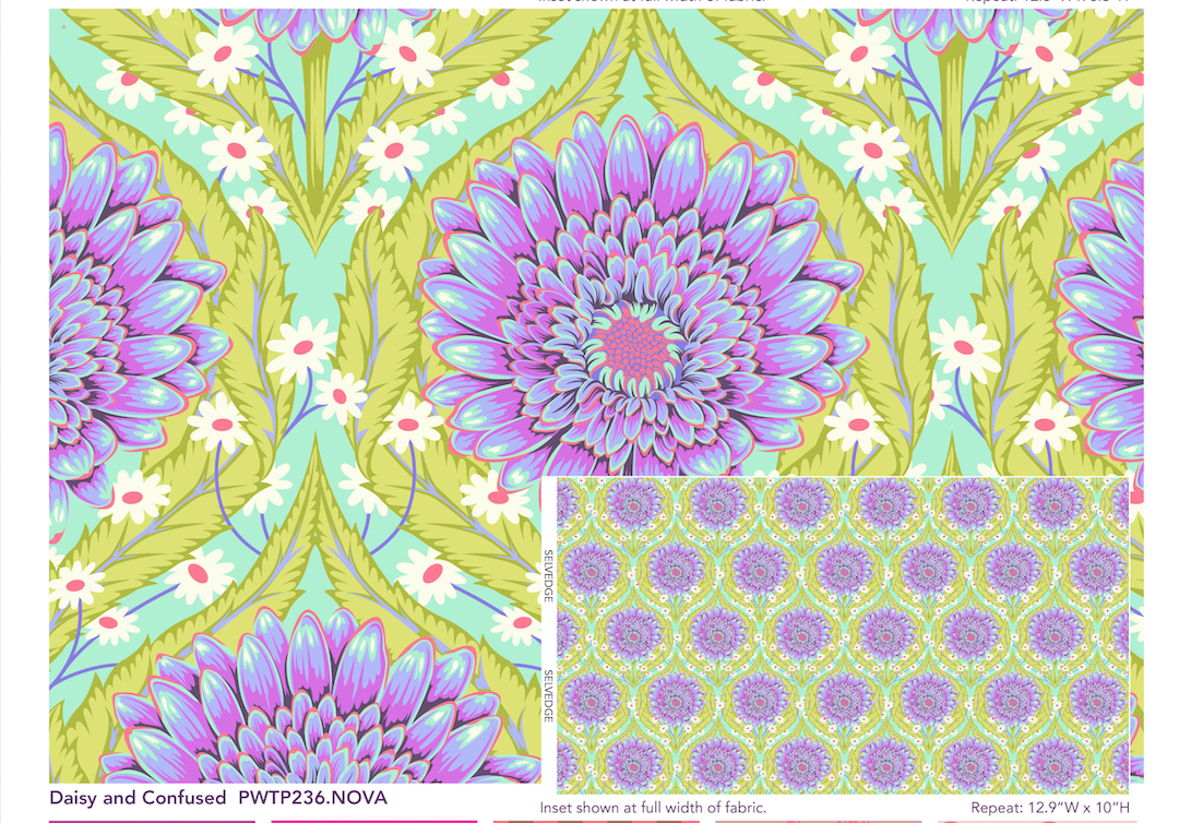 width of fabric and detail PWTP235 NOVA - Daisy and Confused - untamed fabric collection by Tula pink at 2sew textiles - art quilt supplies