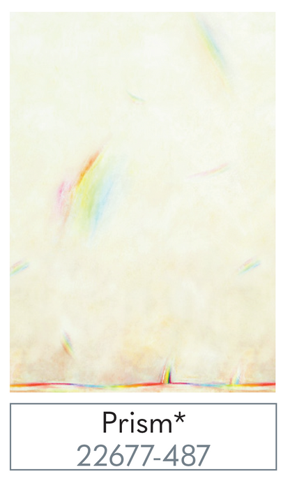 Color swatch with rainbow gradient labeled 'Prism' and code 22677-487 on a beige background