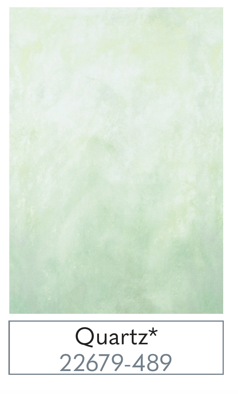 Textured green color swatch labeled 'Quartz* 22679-489' on a white background