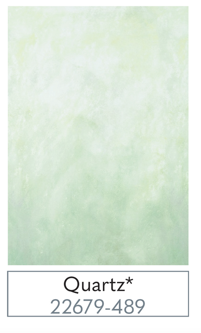 Textured green color swatch labeled 'Quartz* 22679-489' on a white background