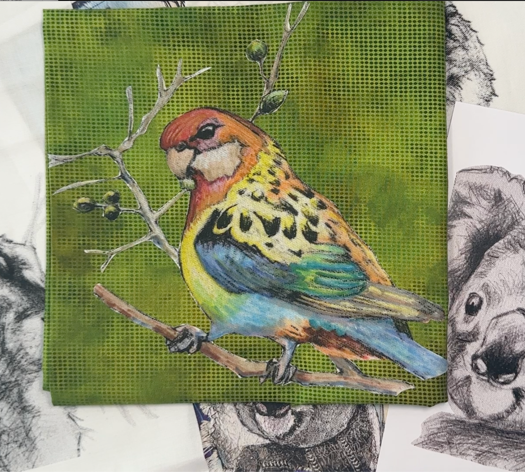 Rosella Kit - Fabric art set as seen at craftalive from 2 sew textiles art quilt supplies - drawn image printed onto cotton ready for you to colour and cut out and stitch