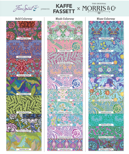 full range Wiliam morris x Kaffe fassett fabric collection by free spirit available at 2 sew textiles art quilt supplies