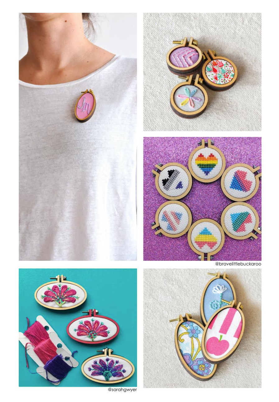 Create your own fabric and stitched jewellery! Set of 3 Mini Embroidery Hoops & Aida cloth -  Beginner friendly - Quick Easy Fun Gifts