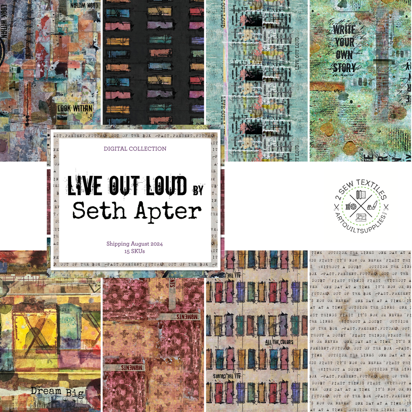 Seth Apter Live Out Loud quilt fabric collection mantra paper available at 2 sew textiles art quilt supplies