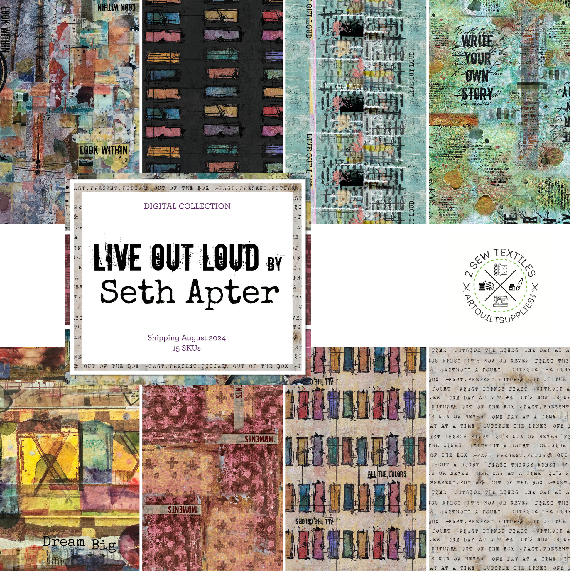 Seth Apter Live Out Loud quilt fabric collection mantra paper available at 2 sew textiles art quilt supplies