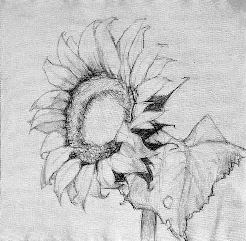 sunflower drawing - Fabric art set as seen at craftalive from 2 sew textiles art quilt supplies