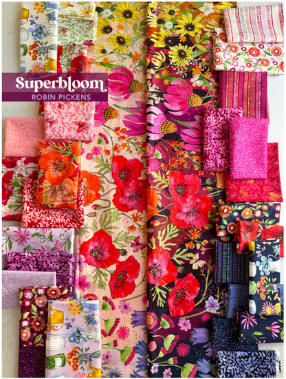 Superbloom ombre floral quilt fabric by Robin Pickens available at 2 sew textiles art quilt supplies.
2 colour ways - Pastel and jewel
edge to edge design