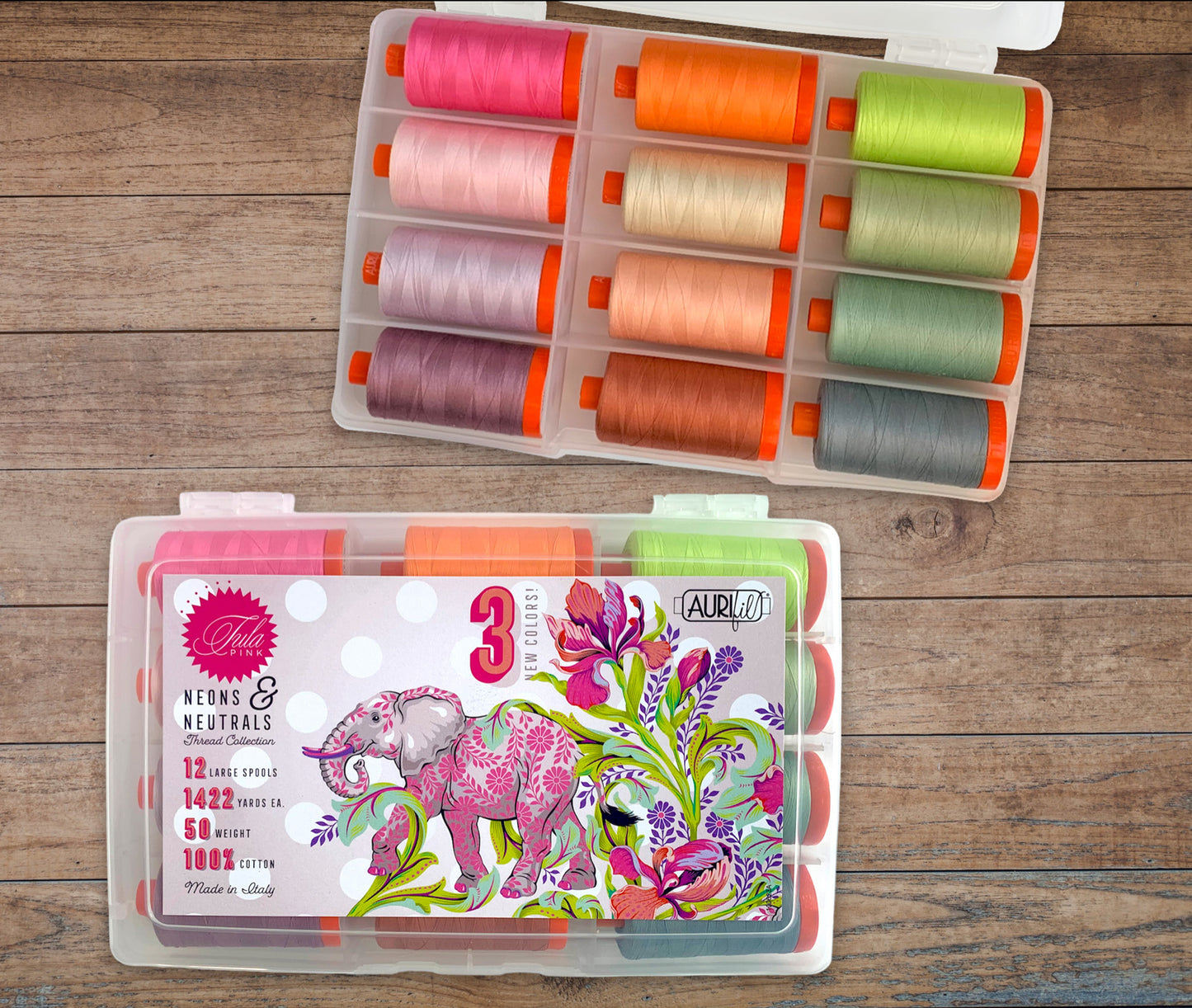 Néons et neutres (12 grandes bobines) par Tula Pink - Aurifil Designer Collection 