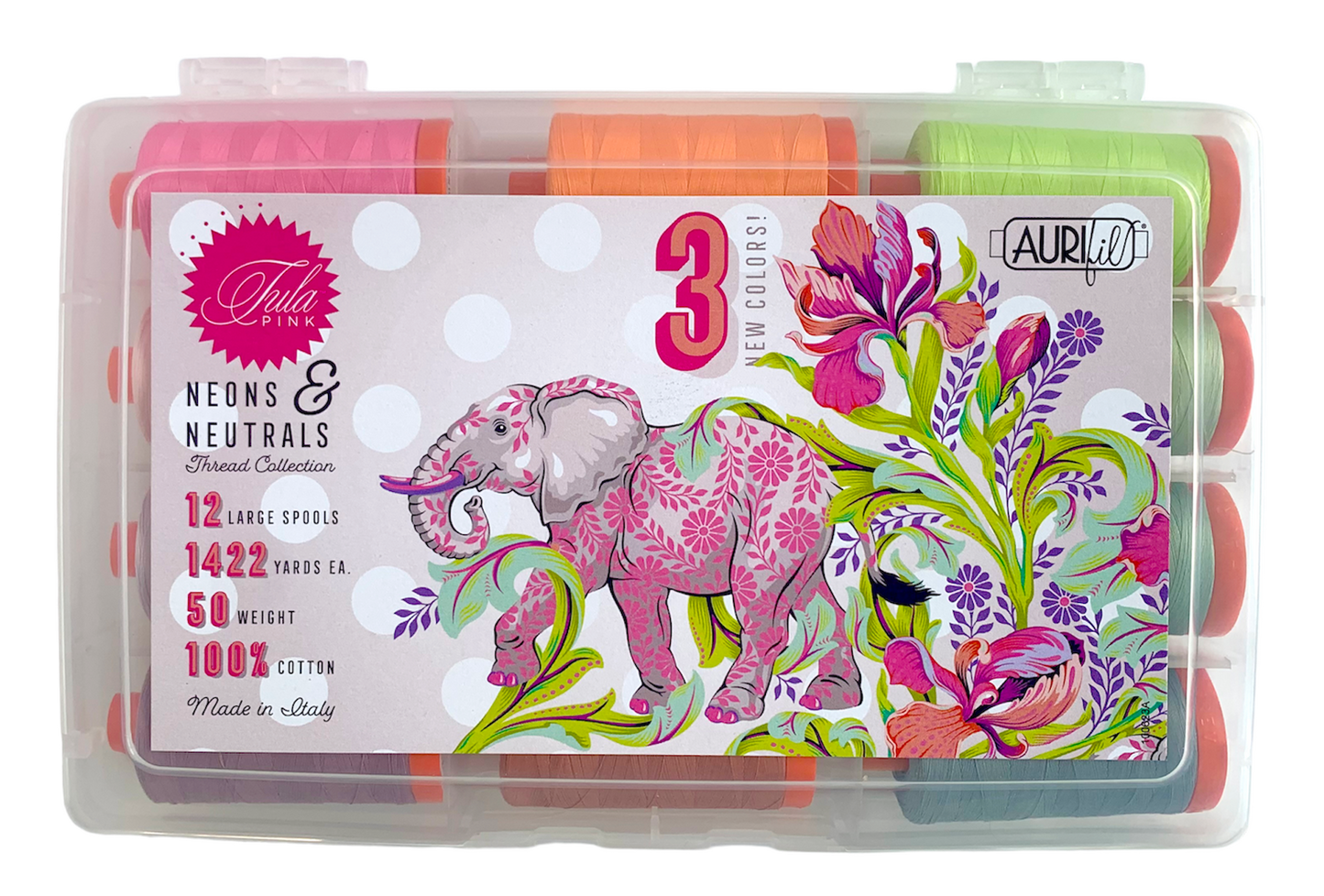 Néons et neutres (12 grandes bobines) par Tula Pink - Aurifil Designer Collection 