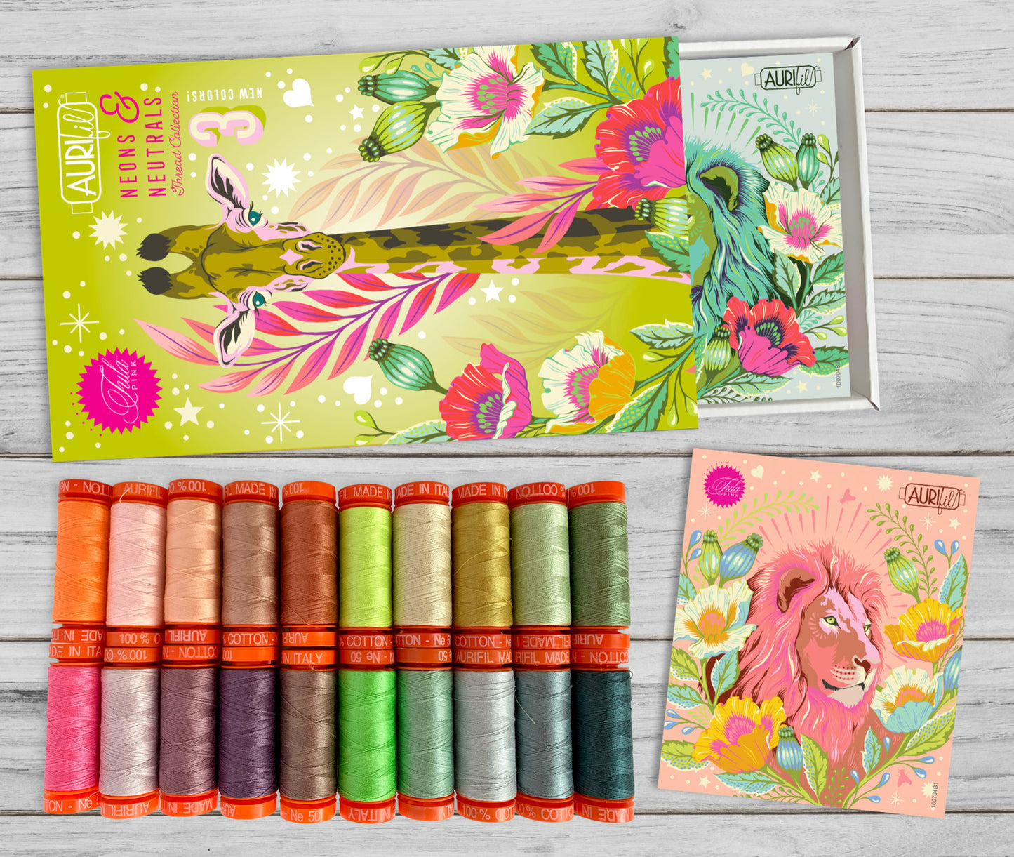 Neones y neutros (20 carretes pequeños) de Tula Pink - Colección de diseñadores Aurifil 