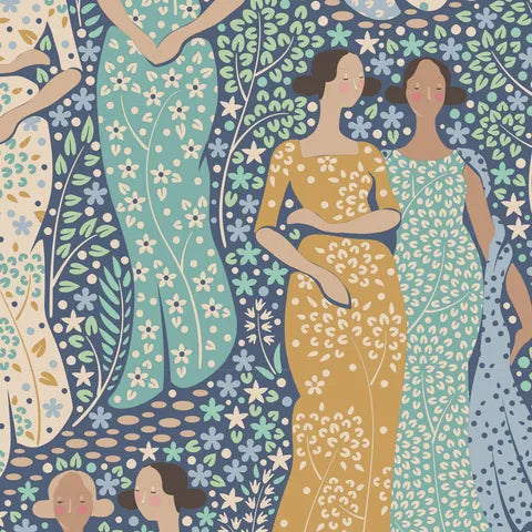 ladies with dresses and flower Tilda fabric detail blue - Tilda hometown precut collection 2 Sew Textiles Art Quilt Supplies