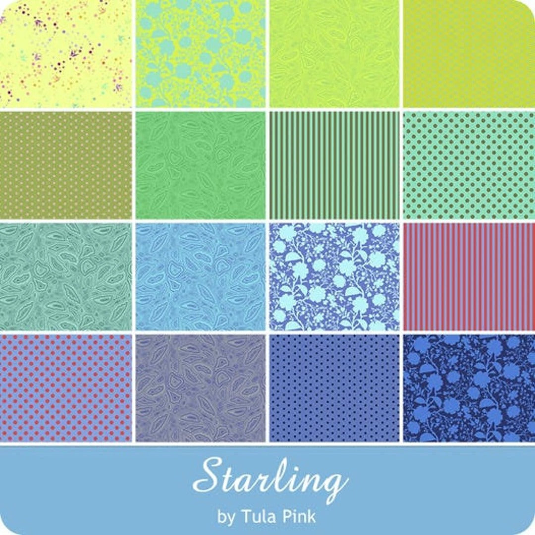 fabric colour chart for Starling colourway - lime yellow teal blue green Tula pink fat quarter fq fabric stack  fabrics from here True Colours colors fabric line available at 2 sew textles art quilt supplies