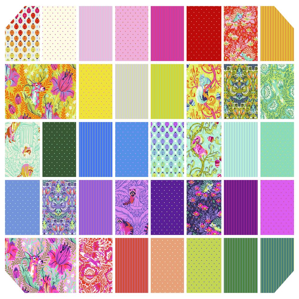 tiny co-ordinagtes for Glimmer FQ Stack layout - Tula Pink - Free Spirit - 2 Sew Textiles - art quilt supplies
