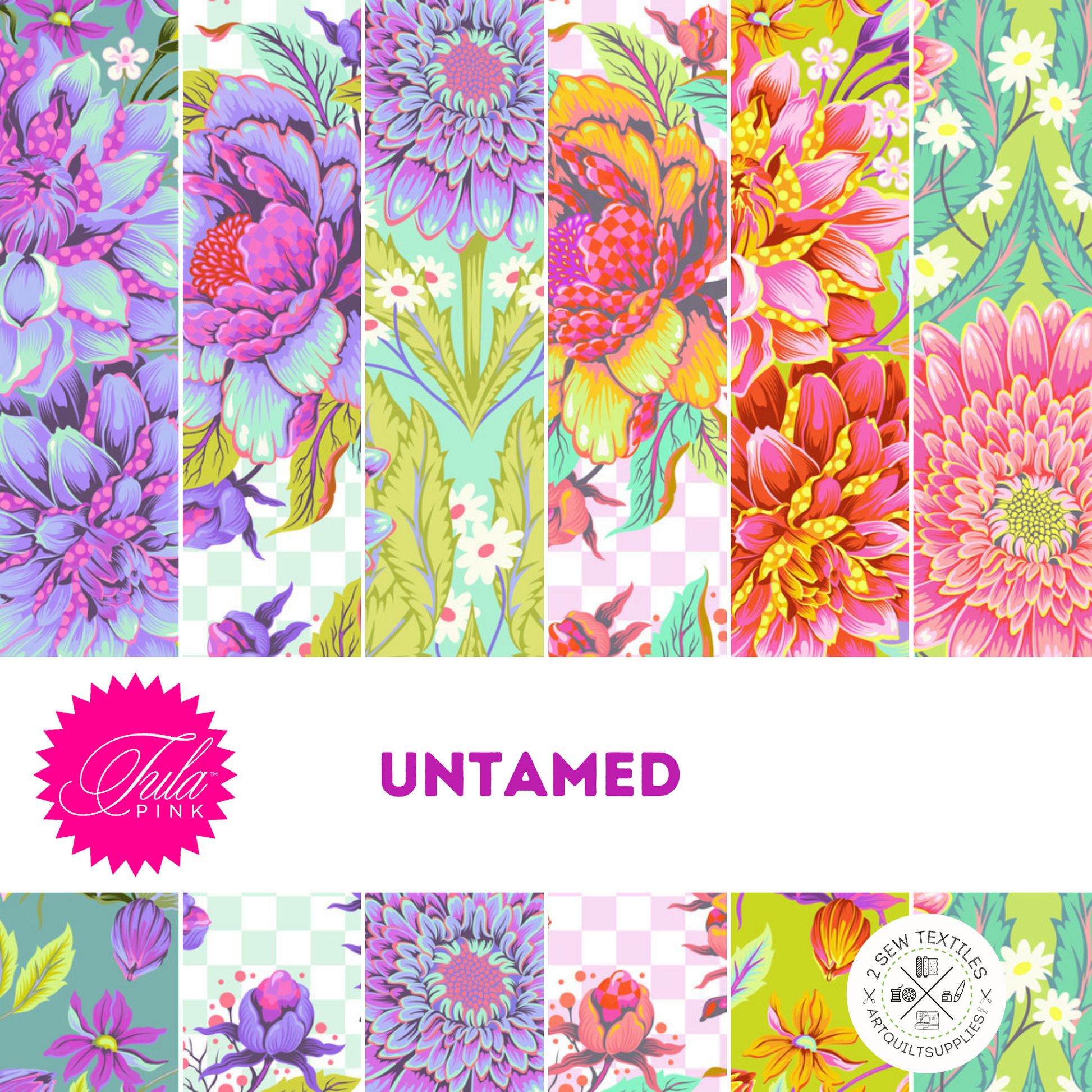 Untamed fabric collection with dahlias flowers available at 2sew textiles art quilt supplies 2 sew by Tula Pink for Freespirit