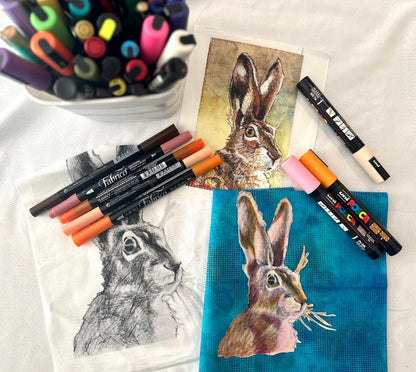 Kit - Fabric art set as seen at craftalive from 2 sew textiles art quilt supplies - drawn image printed onto cotton ready for you to colour and cut out and stitch