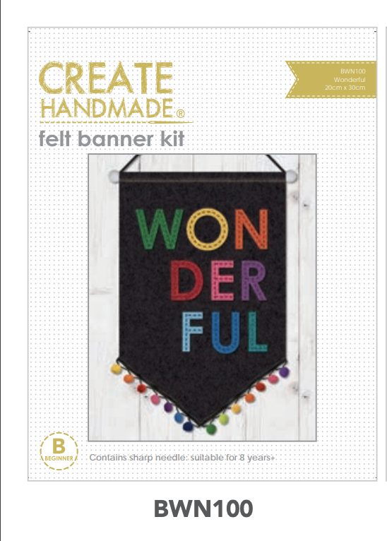 Stitchery kits felt Wonderful Banner great gift stocking stuffer bwn100  Kit complete  available at 2 sew textiles art quilt supplies