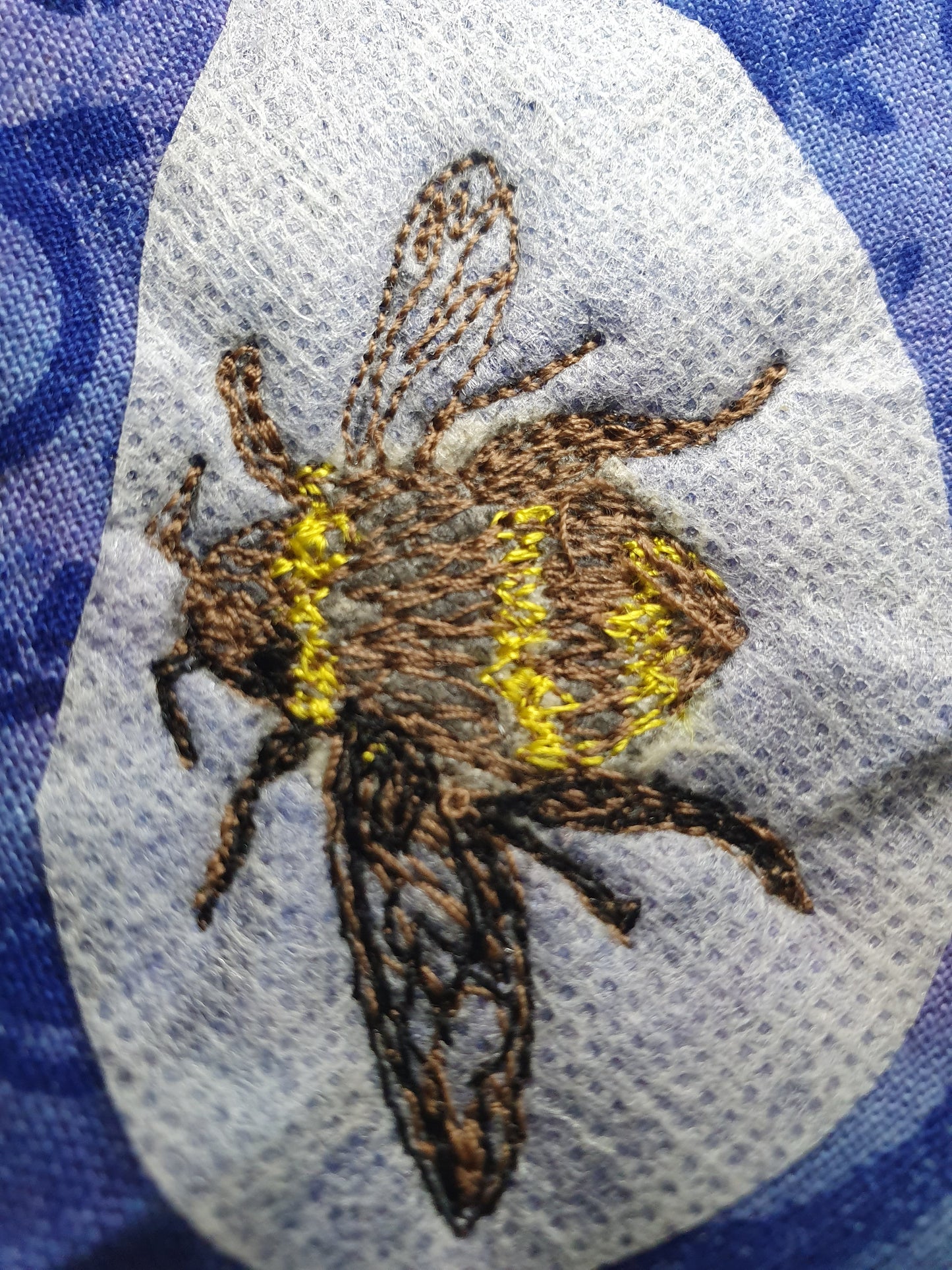 stitched bee example Sulky Stick 'n Stitch is ideal for Art Quilting, Hand Embroidery, Cross Stitch, Punch Needle, and Quilting. It is as easy to use as 1-2-3! Print or copy your design onto a Stick 'n Stitch sheet, at 2 Sew Textiles art quilt supplies