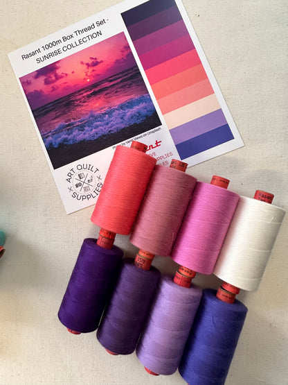 sunrise pinks and purples SET OF 8 or 10 Rasant sewing threads curated from beautiful photos creating the perfect collection available at 2 sew textiles art qult supplies
