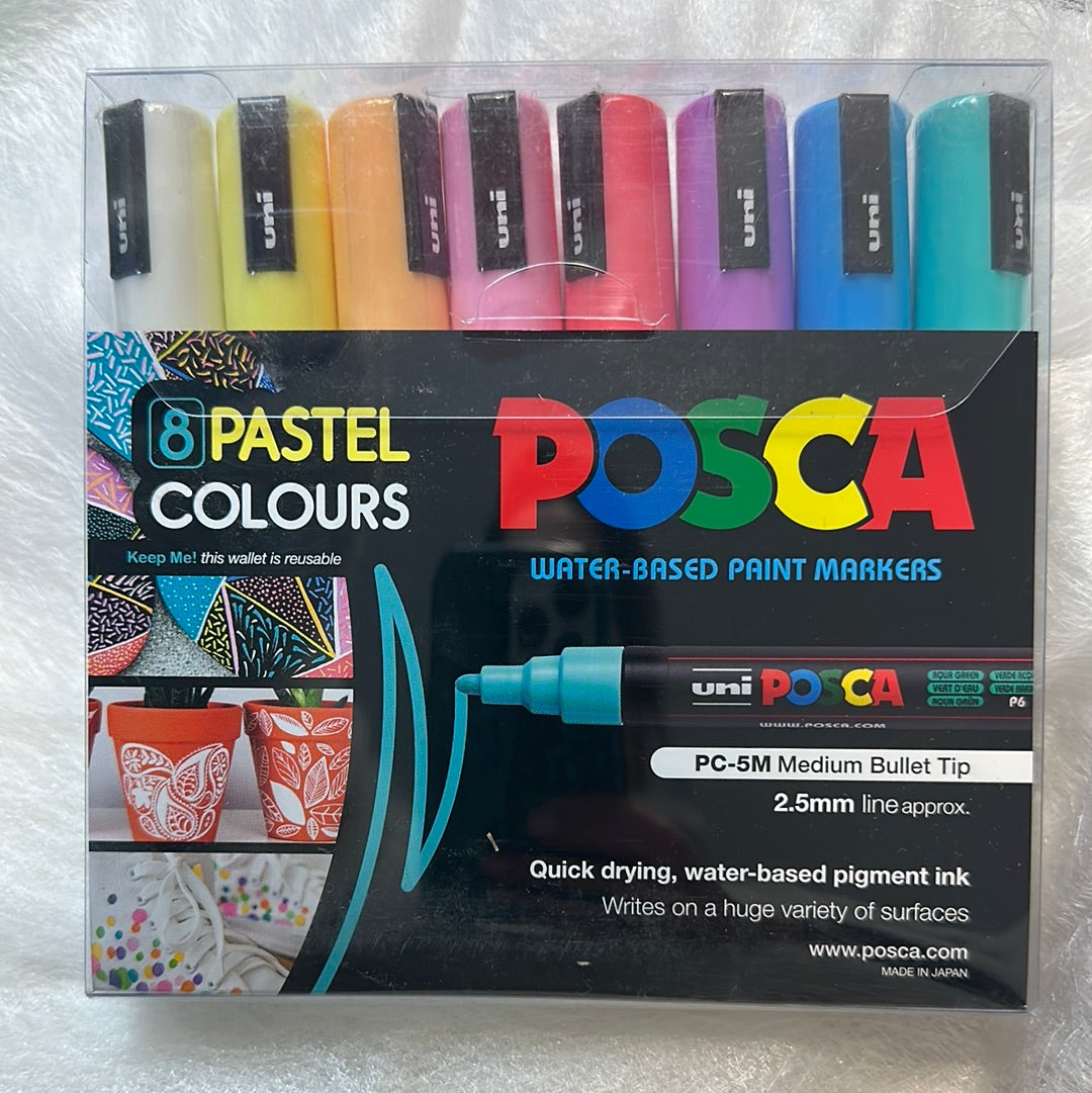 Pack of 8 x Black POSCA Markers with 8 x Different Tips