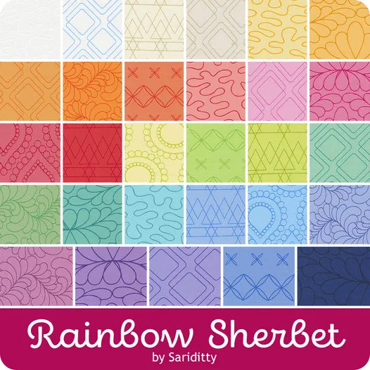 colour range - Rainbow sherbet with fun quilty design by Sarah Ditty for Moda Fabric at 2 Sew Textiles Art Quilt Supplies