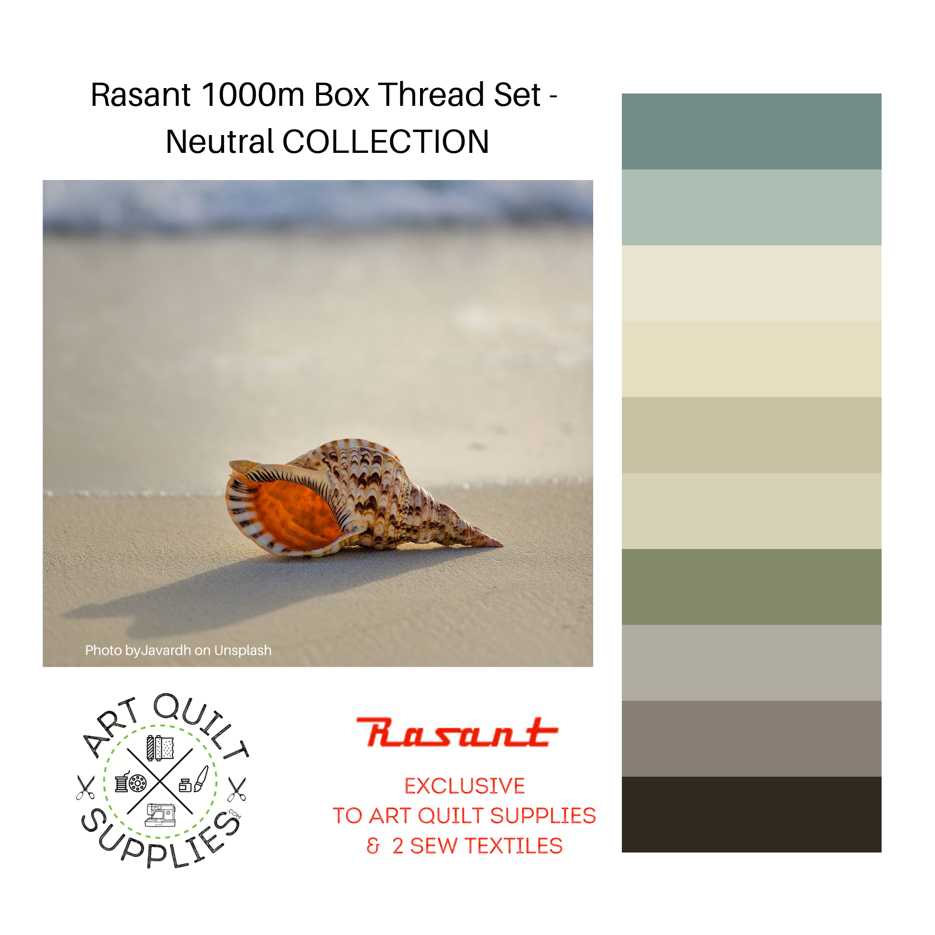 neutral palette SET OF 8 or 10 Rasant sewing threads curated from beautiful photos creating the perfect collection available at 2 sew textiles art qult supplies
