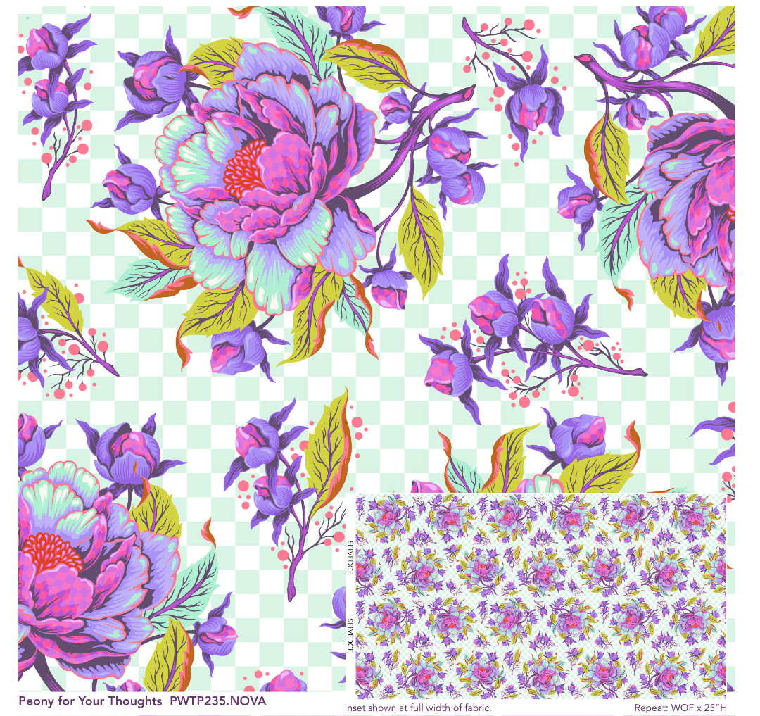 full width with detail PWTP235 NOVA - Peony for your thoughts - untamed fabric collection by Tula pink at 2sew textiles - art quilt supplies