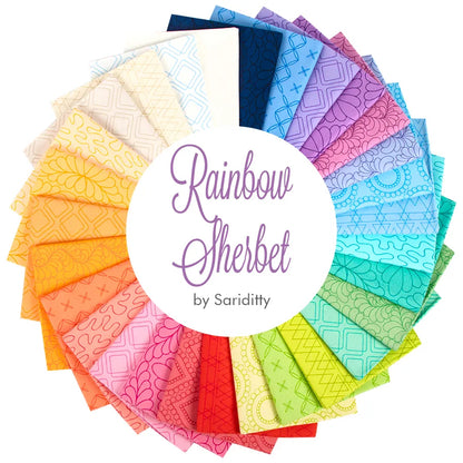 range of colours - Rainbow sherbet with fun quilty design by Sarah Ditty for Moda Fabric at 2 Sew Textiles Art Quilt Supplies
