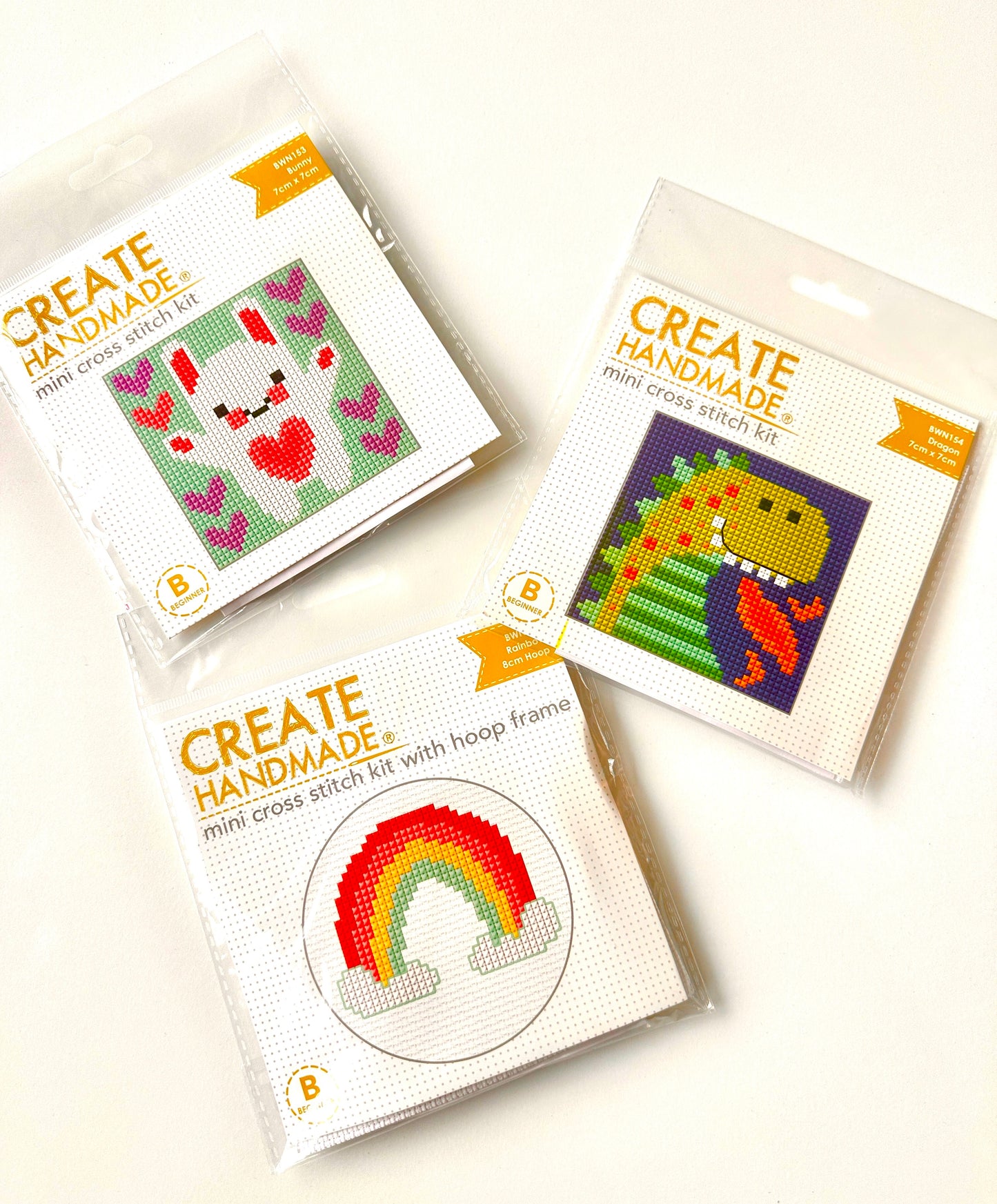 Set of 3 cross stitch kits...create handmade mini cross stitch kit suitable for beginner available at 2 sew textiles