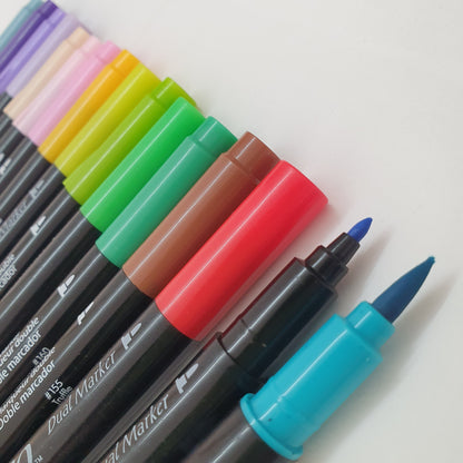 dual tip fabrico fabric markers by Tsukineko in Japan. Permanent light fast great range of colours.  available at 2 SewTextiles - art quilt supplies. great for quilt labels and textile art