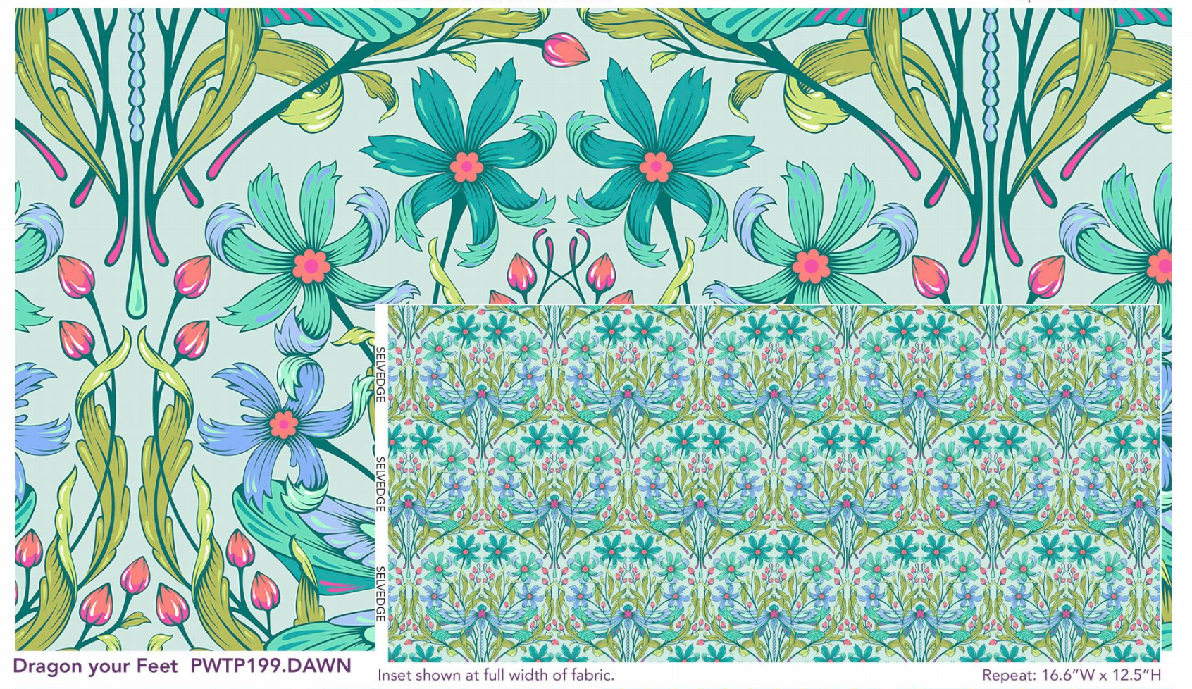 Tula Pink Moon garden Dragon your feet  with detail and full width repeat