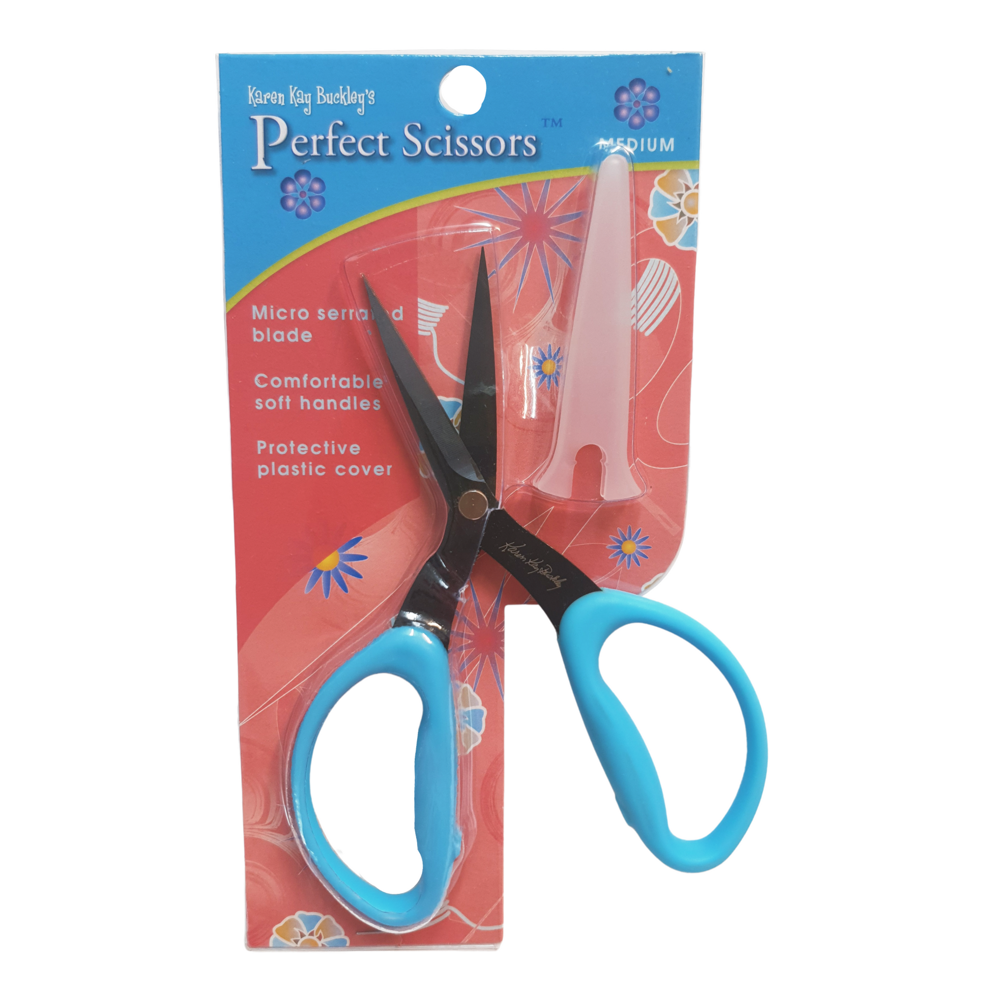 in the packet karen kay buckley blue medium scissors with blade cover from 2 sew textiles