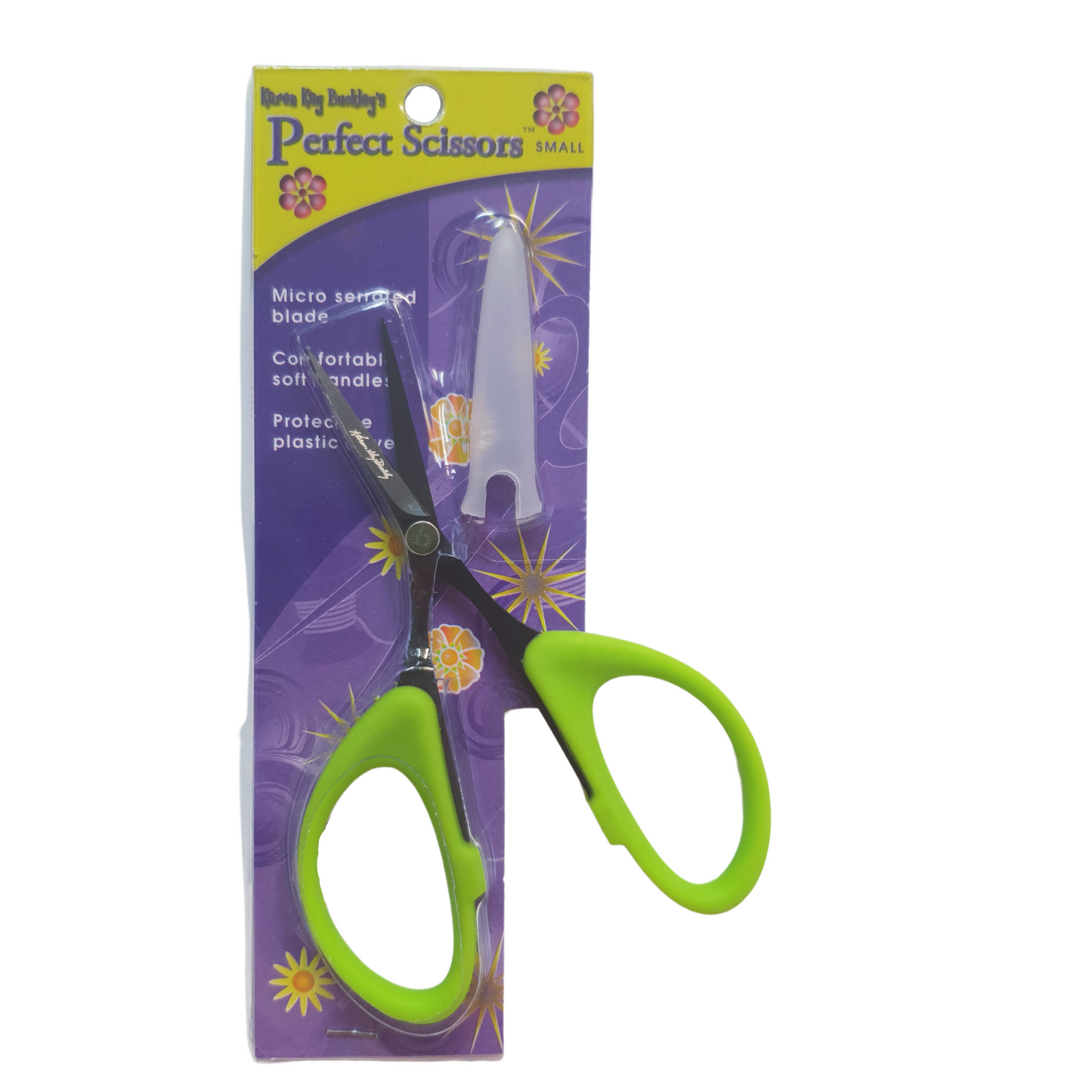 in the packet karen kay buckley green small scissors with blade cover from 2 sew textiles