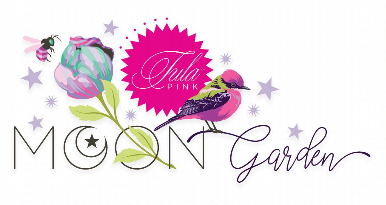 tula pink moon garden logo with bird and flower and bee