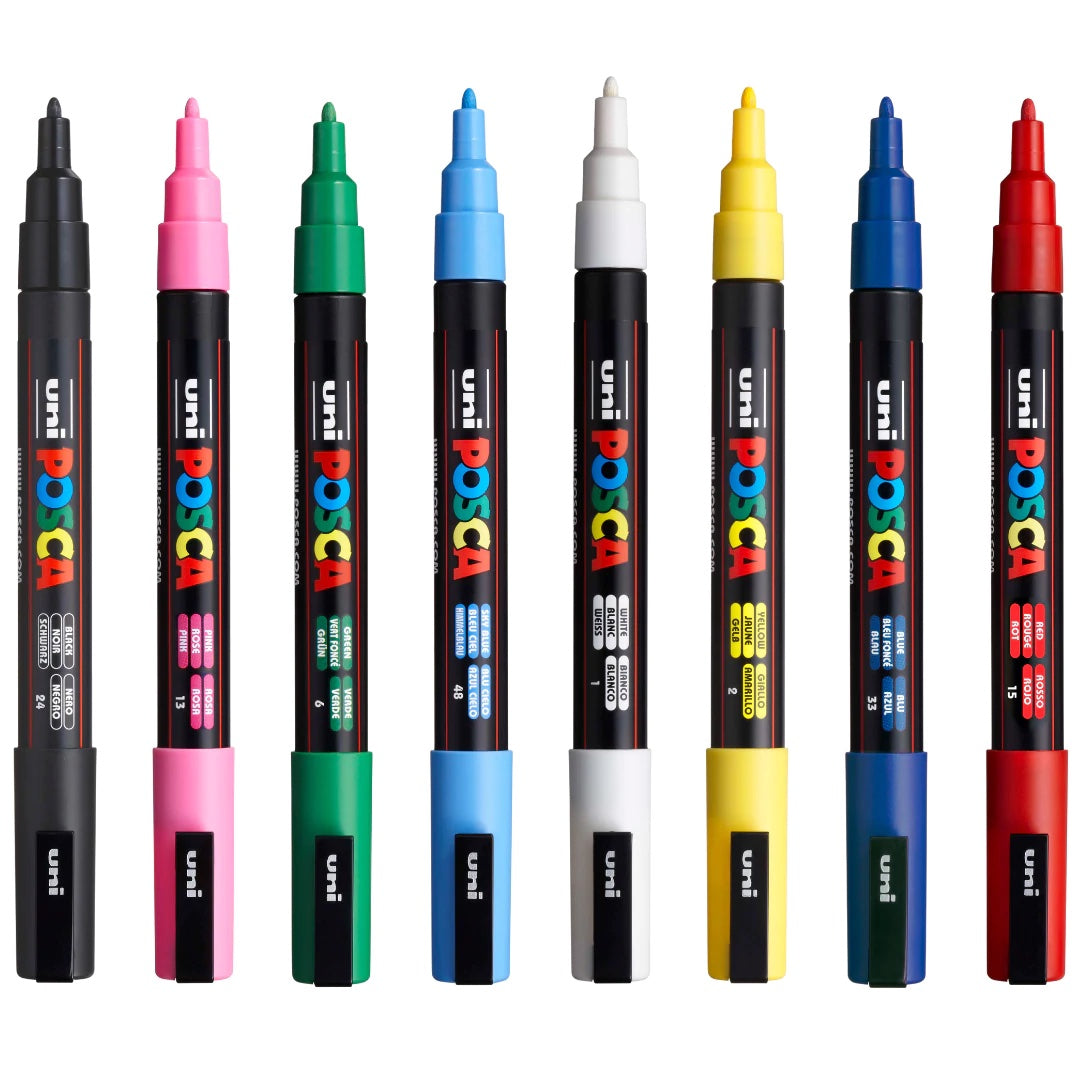 Posca PC-7M Broad Bullet Tip Marker Pens - Starter Colours (Pack of 8)