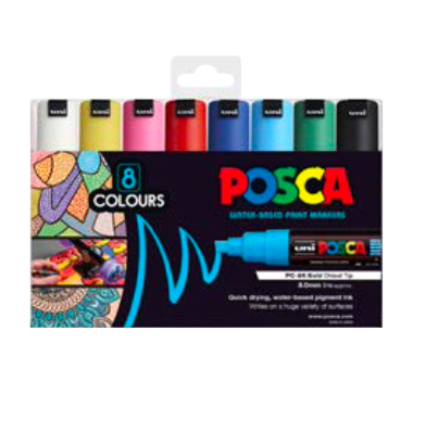 Posca Paint Pens - Juego de 8 bolígrafos - Colores divertidos - Excelente juego de inicio