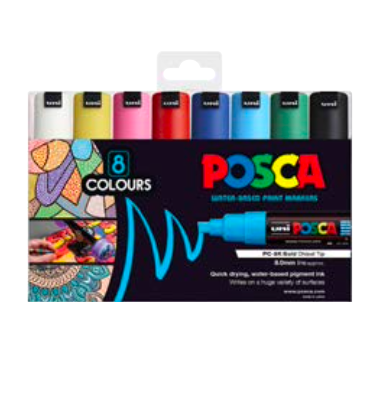 Posca Paint Pens - Ensemble de 8 stylos - couleurs amusantes - excellent ensemble de démarrage