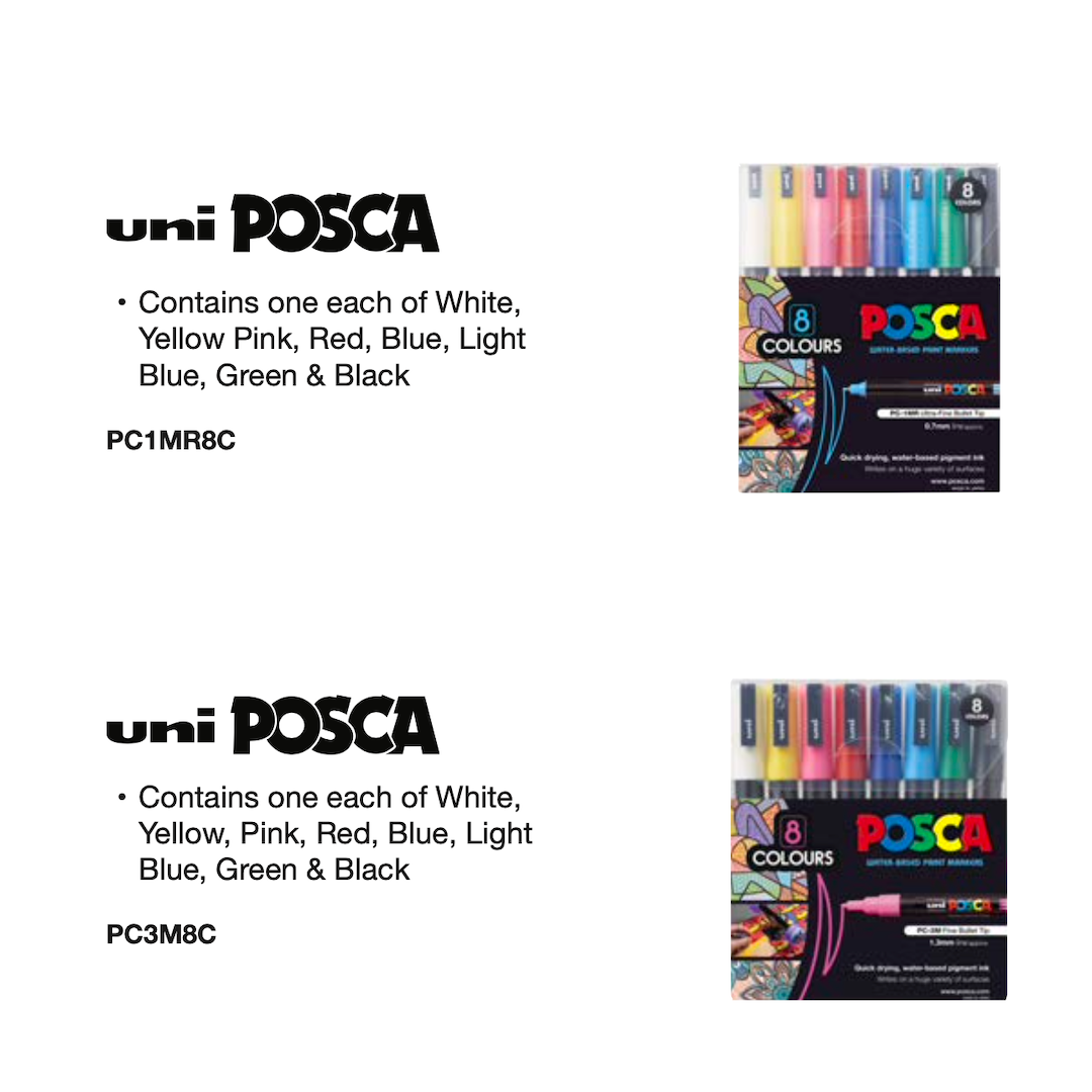 Posca Paint Pens - Ensemble de 8 stylos - couleurs amusantes - excellent ensemble de démarrage