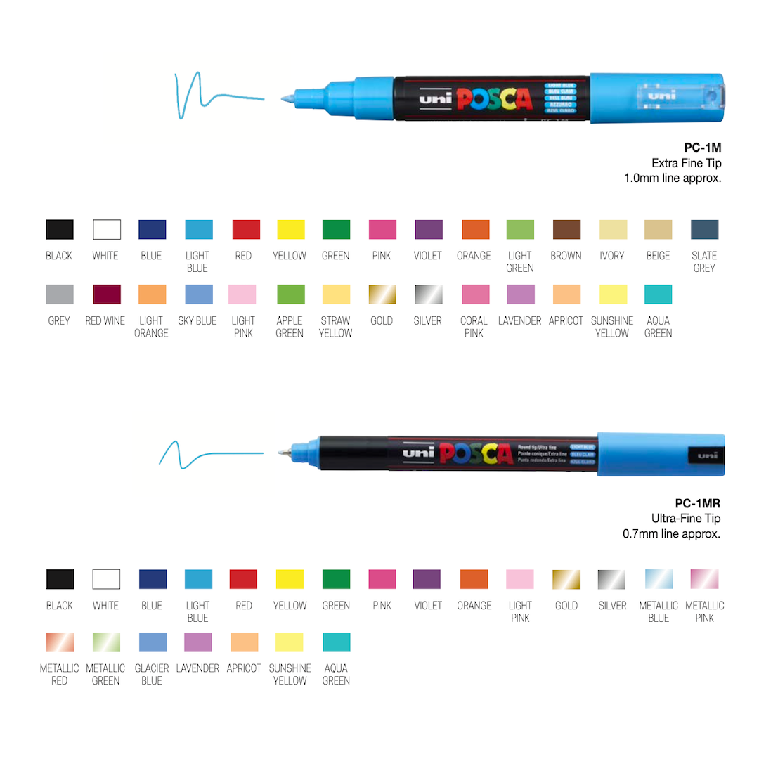 Posca Paint Marker Extra Fine PC1MR Set of 6, Metallic Colors