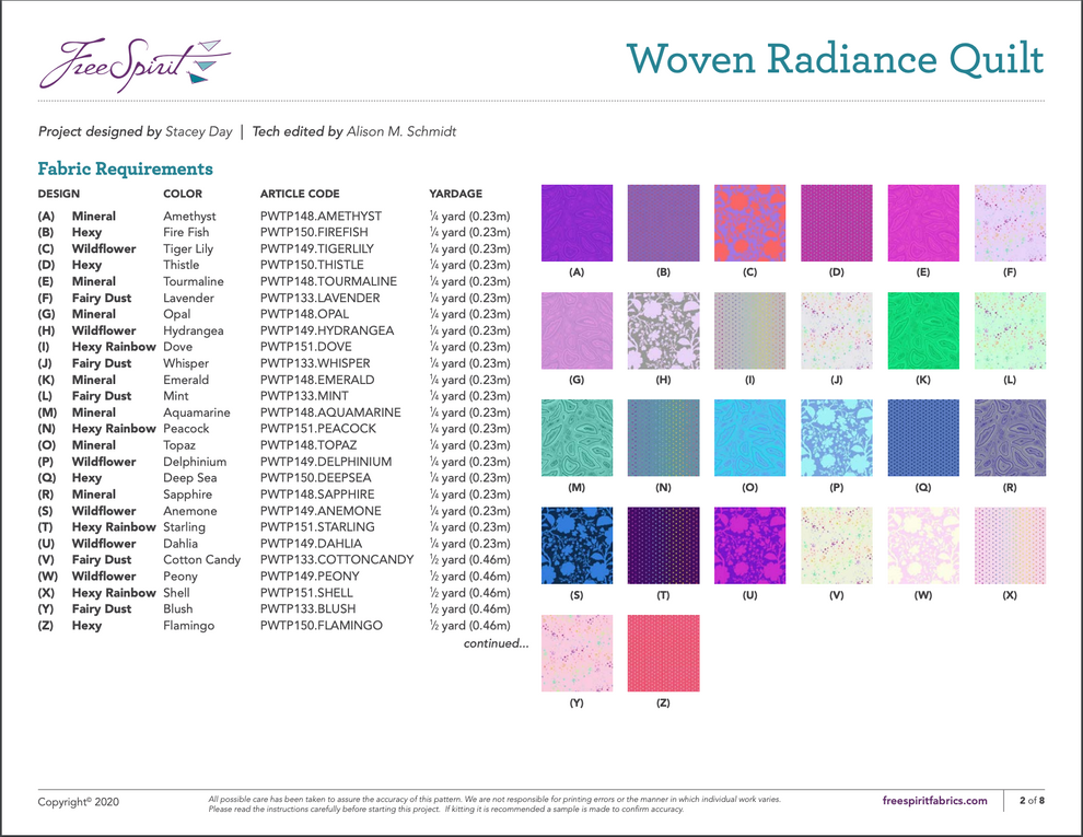 Free Pattern Tula Pink Woven Radiance Quilt ART QUILT SUPPLIES