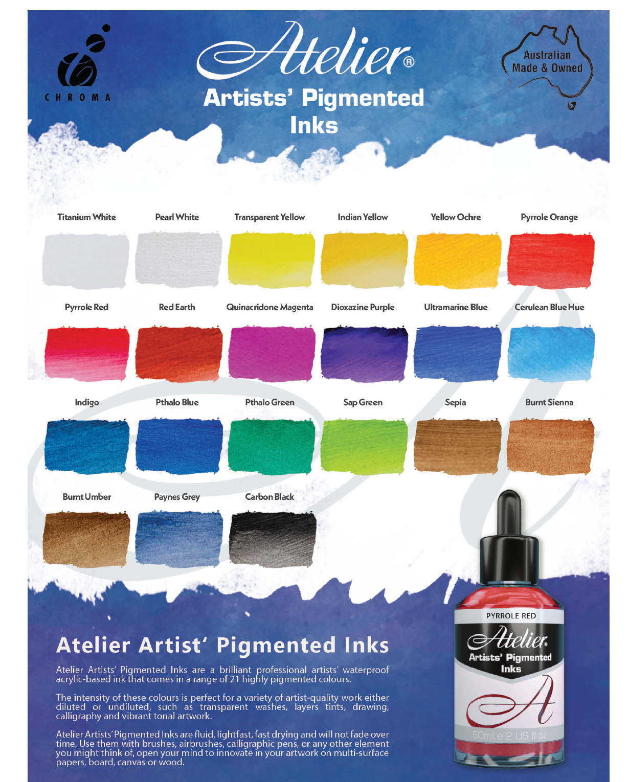 Encres Acryliques - Encres Pigmentées d'Atelier Artistes