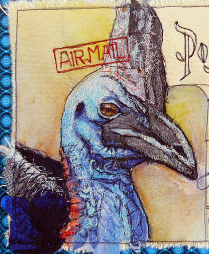 sample of cassowary Australian animals - printed images of Kathryn Harmer Fox's stitched images.  Printed onto Cotton Poplin - quality quilting weight by 2 Sew Textiles - art quilt supplies