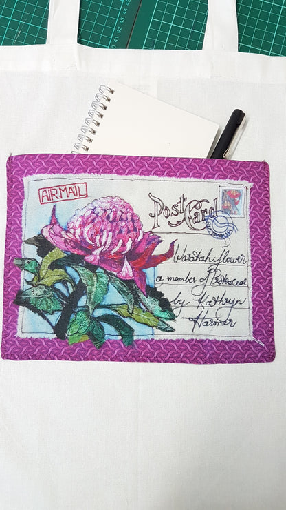 idea, use as a bag pocket - Australian animals - printed images of Kathryn Harmer Fox's stitched images.  Printed onto Cotton Poplin - quality quilting weight by 2 Sew Textiles - art quilt supplies